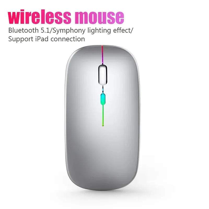 Mouse Wireless RGB Recarregável Bluetooth – Mause Ergonômico com LED Backlit e 3600DPI para Computador e Laptop