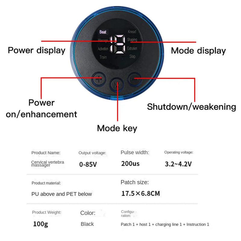 Massageador Elétrico Inteligente para Pescoço – 2/3/4 Peças com 8 Modos e 19 Níveis de Intensidade para Alívio da Fadiga