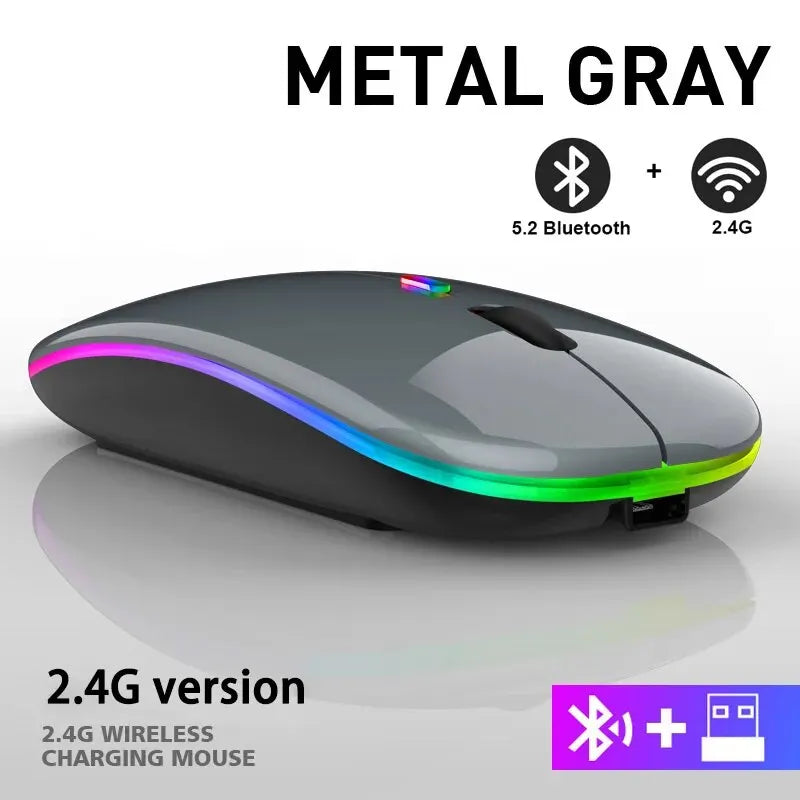 Mouse Wireless RGB Recarregável Bluetooth – Mause Ergonômico com LED Backlit e 3600DPI para Computador e Laptop