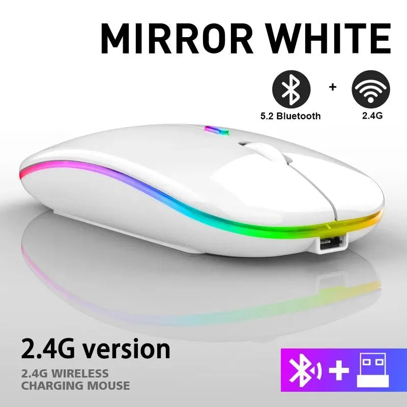 Mouse Wireless RGB Recarregável Bluetooth – Mause Ergonômico com LED Backlit e 3600DPI para Computador e Laptop