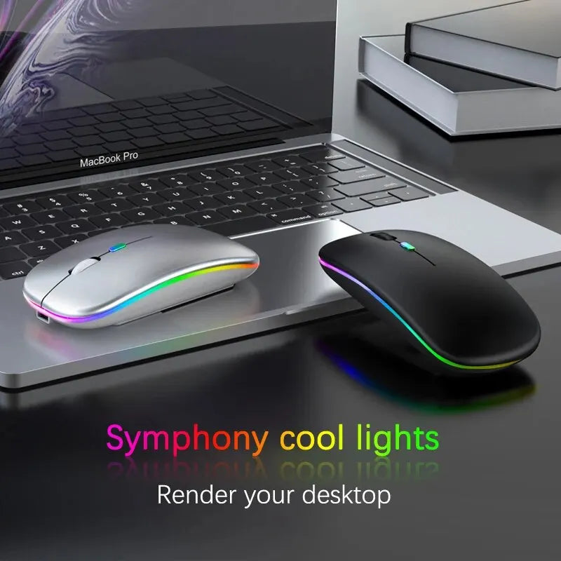 Mouse Wireless RGB Recarregável Bluetooth – Mause Ergonômico com LED Backlit e 3600DPI para Computador e Laptop